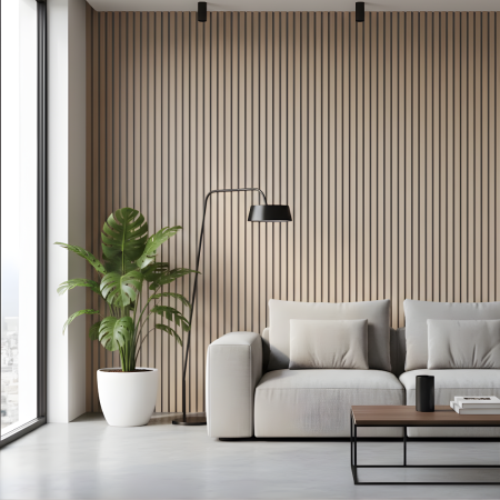 Grey Oak Acoustic Slat Wood Panel Wall – 100% Real Oak Finish