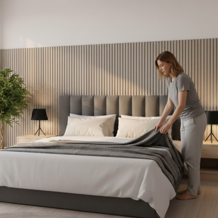 Oak Grey Felt Acoustic Slat Wood Panel Wall - 100% Real Oak Finish