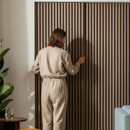 Walnut | Acoustic Slat Wood Panel Wall | 7.87ft 1 Pack – 100% Real Oak Finish